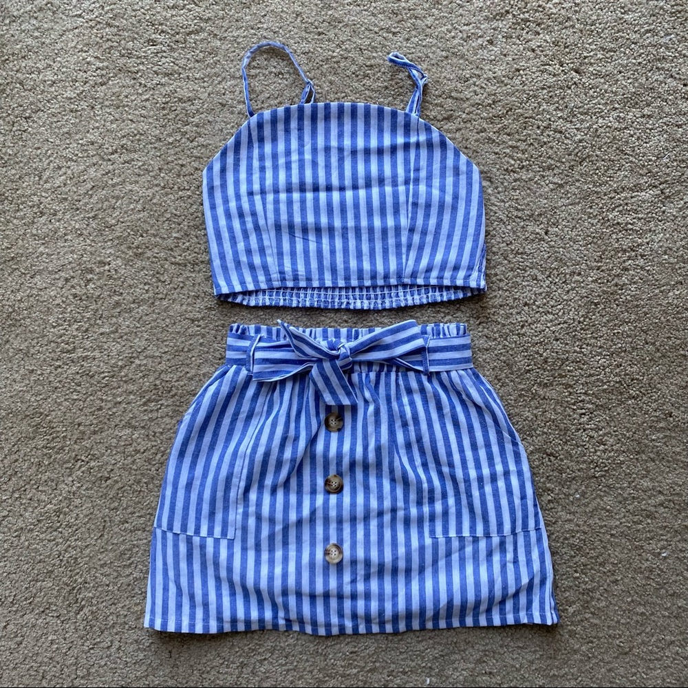 Blue and White Striped Skirt and Tank Top Co-ord Set
